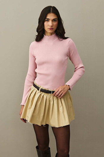 Fahhar Ribbed Basic Sweater Pink