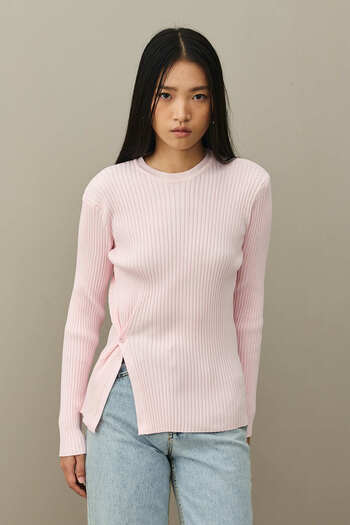 Fahhar Slit Basic Sweater Pink
