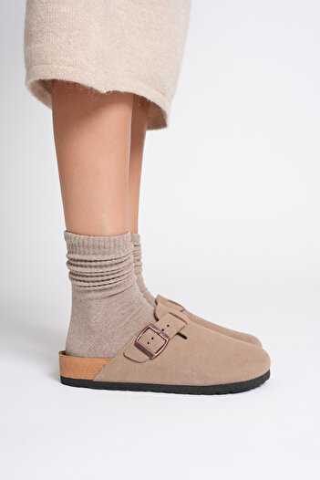 FRZZ Genuine Suede Upper Leather, Closed Front, Cork Sole Women's Sabo Slippers