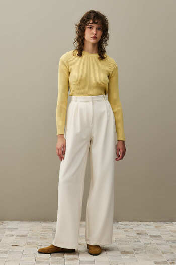 Fahhar Draped palazzo trousers ecru