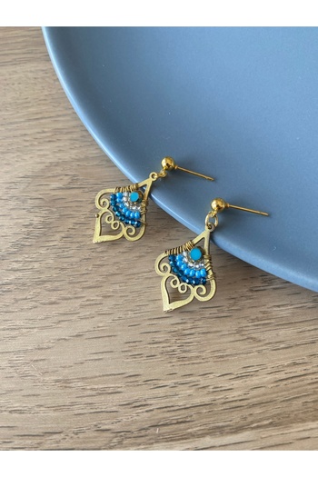 dela otantik Handmade Gold-Colored Beaded Authentic Dangle Earrings – Ethnic Bohemian Colorful Bijouterie Jewelry