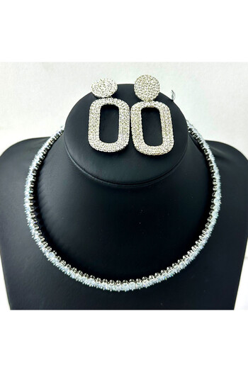 FashionForYou Emporia set, earrings and necklace made of semi-precious stones, Silver