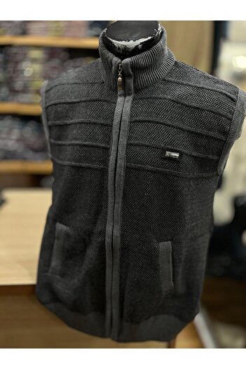 TCR Men's Knitwear Polo Neck Zippered Pocket Patterned Vest