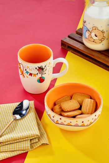 EMBazaar 2 Piece Feeding Set Orange/Mug and Bowl Set/Feeding Set for Children