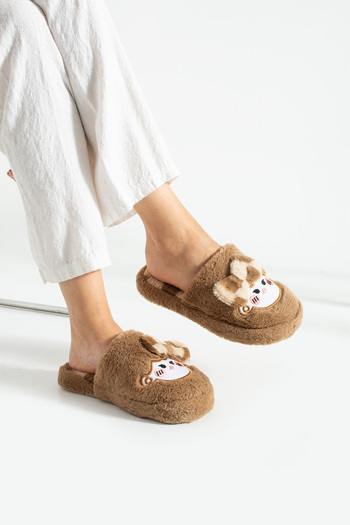 FootFrenzy Women's Plush House Slippers Soft Soled Winter Comfortable Slippers with Bow Tie and Character Figures