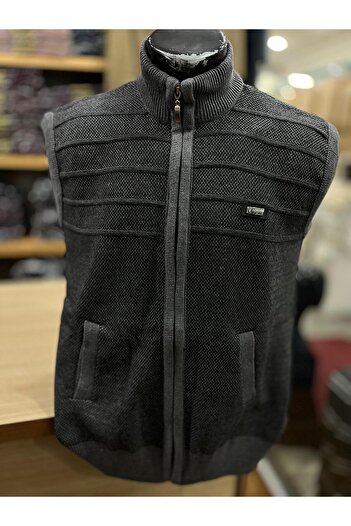 TCR Men's Knitwear Polo Neck Zippered Pocket Patterned Vest