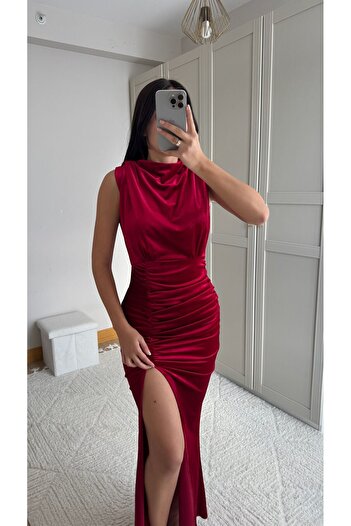 Sindimoda Gabriella Vatkalı Yırtmaçlı Kadife Abiye 9338