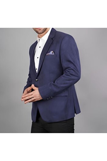 ilayda emir Dark Blue Men's Blazer Suede Jacket