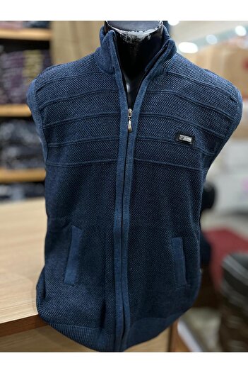 TCR Men's Knitwear Polo Neck Zippered Pocket Patterned Vest