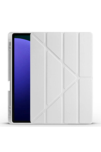zore Galaxy Tab S9 Plus Case Compatible with Shrp Tri-Folding Stand Case with Pen Compartment-Grey