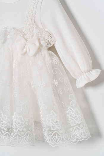 Miniday Baby Kız Bebek Mevlütlük Elbise Bandanalı Dantelli