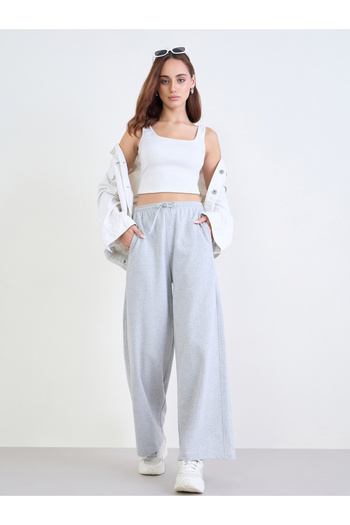 Styli Grey Wide Leg Joggers with Drawstring