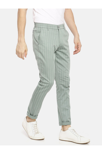 The Indian Garage Co By Styli Men Green Pinstripe Slim Fit Chino Pants