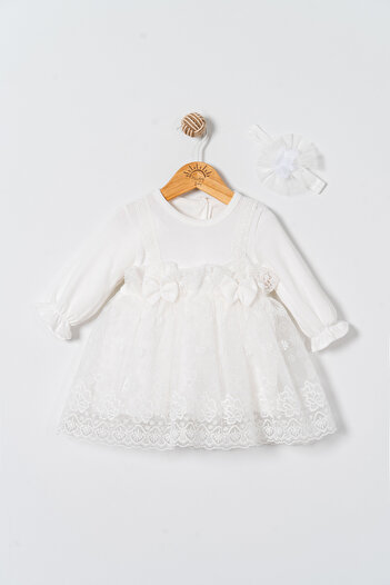 Miniday Baby Kız Bebek Mevlütlük Elbise Bandanalı Dantelli