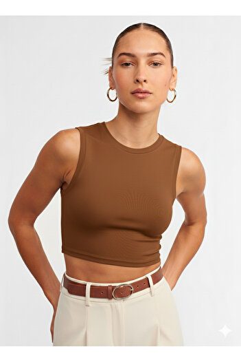 Dilvin Crop Top-Brown