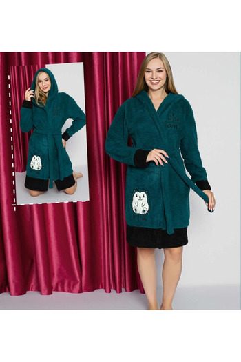 Star Fashion Women's robe cocolino, with hood and drawstring at the waist, cheerful print