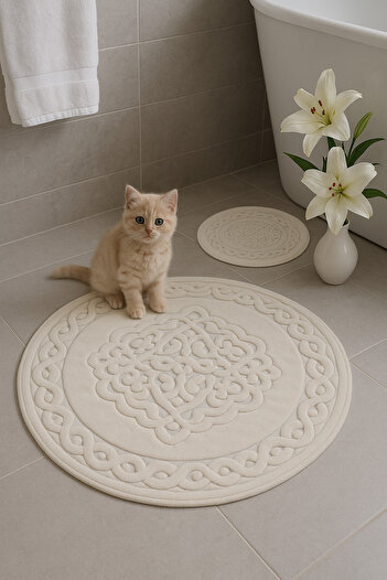 HOMEMOME Round 2-Piece Bathroom Set 120X120 & 60X60 Ecru