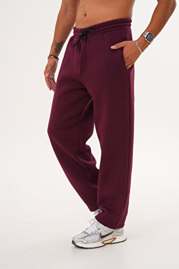 BigBrossBoutique Men's Burgundy 3 Thread Baggy Sweatpants