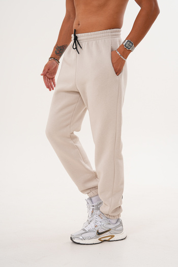 BigBrossBoutique Men's Beige 3 Thread Elasticated Leg Sweatpants