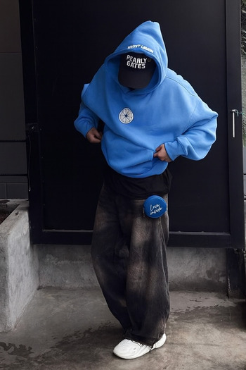 CLASSY.MODA 3 Thread Hooded Kangaroo Pocket Sweatshirt – Chest Round Minimal Printed Unisex