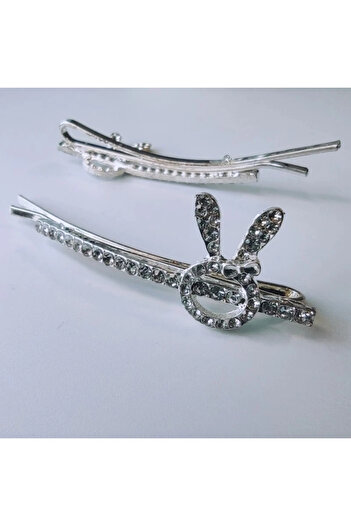 Airmag Women's hair clip, silver, medium size, special pattern with pebbles