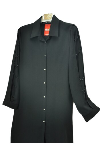 elma abone Crepe Crystal Stone Detailed Tunic Plus Size Tunic Shirt