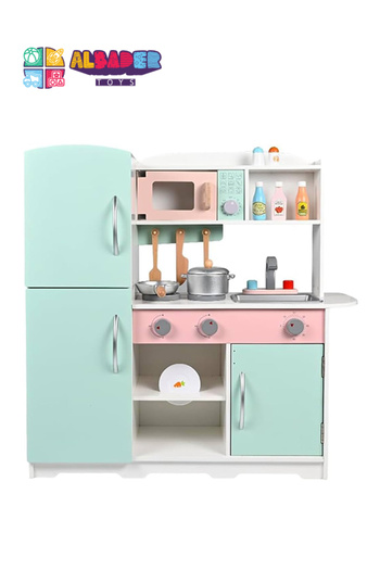 ALBADER Kids Kitchen Playset, Wooden Kitchen Toy, Children Play Kitchen for Kids With accessories