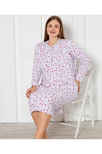 Star Fashion Padded nightgown, thick for winter, large sizes, long sleeves and buttons at the base of the neck