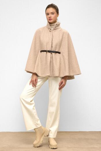 Olcay Belted Thick Poncho Beige 3154
