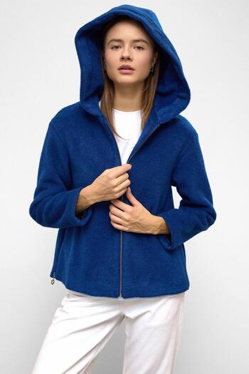 Olcay Kapüşonlu Fermuar Detaylı Oversize Kısa Kaban SAKS 3130
