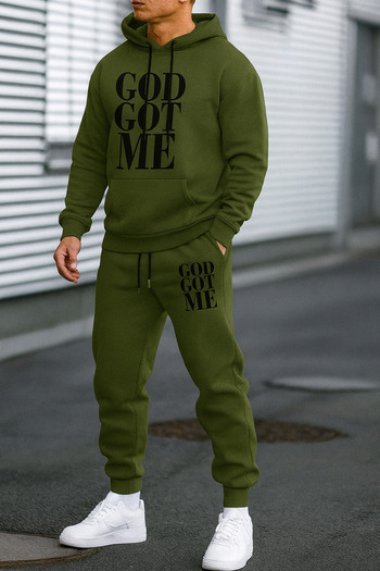 CLASSY.MODA 3 Thread Unisex Tracksuit Set – Hooded Kangaroo Pocket with God Got Me Text Print