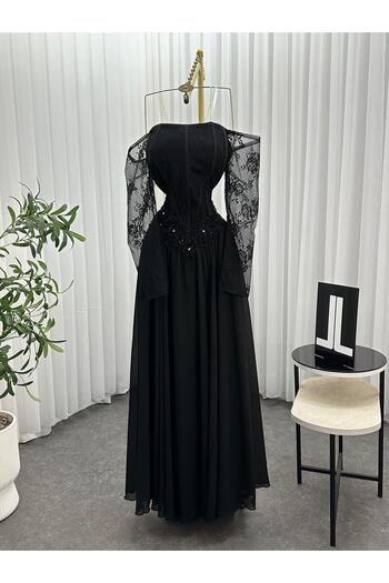 ABRARYZ Georgette evening dress with embroidered lace bodice