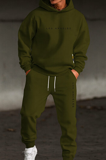 CLASSY.MODA Los Angeles Letter Print Tracksuit Set Unisex Oversize Hooded Sweatshirt with Kangaroo Pocket