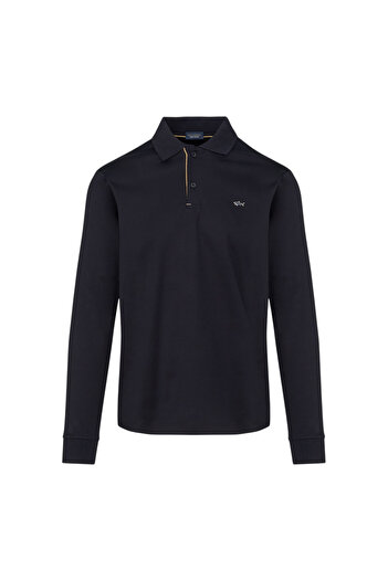 PAUL&SHARK Men's Button Closure Long Sleeve Polo Neck Regular Fit Navy Blue-Gold Polo Neck T-Shirt 15311727-50E
