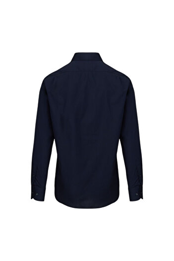 PAUL&SHARK Men's Regular Fit Metallic Shark Logo 100% Cotton Long Sleeve Navy Blue Shirt 15313316-013