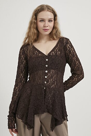 Arma Life Armalife 1637 Buttoned Peplum Lace Women's Blouse