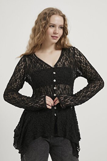 Arma Life Armalife 1637 Buttoned Peplum Lace Women's Blouse