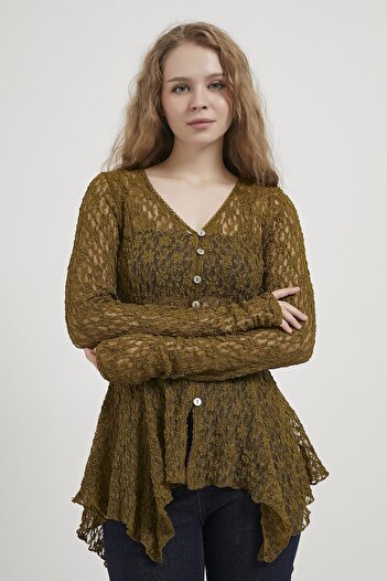 Arma Life Armalife 1637 Buttoned Peplum Lace Women's Blouse