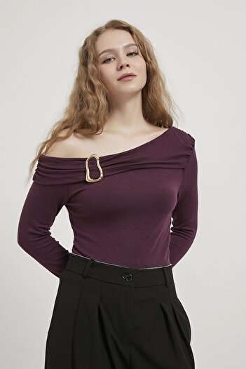 Arma Life Armalife 3024 gold accessory detailled single shoulder women's blouse