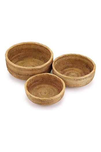 fun zone XiuWoo 3-Piece Rattan Woven Serving Baskets Brown 25.8, 22.8, 19.7cm