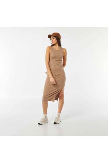 KIABI Long form-fitting ribbed knit sleeveless dress BEIGE