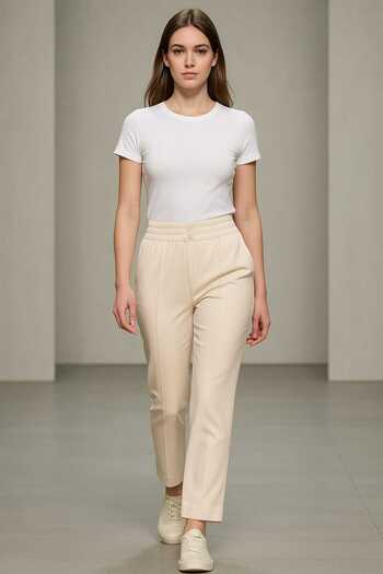 ECK MODA Women's Crepe Fabric Pleated Elastic Waist Trousers