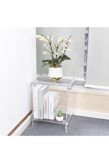 Slasa Small Clear Acrylic Side Table for Living Room, Bedroom & Home Decor, 30.5×33.3×42.2 cm
