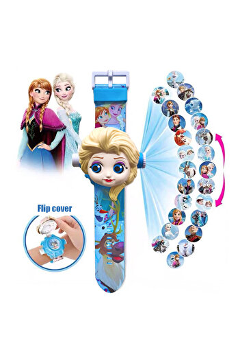 Choice1 4 Disney Frozen Mickey Minnie 24 Figure Children's Cartoon Projection Electronic Watch Snow Princes.
