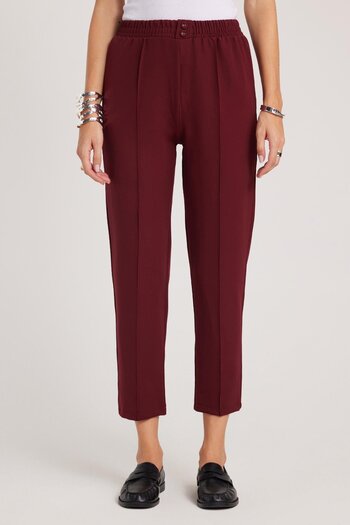 Tudors Women's Relax Fit Comfortable Cut High Waist Straight Leg Elastic Waist Lace-Up Burgundy Trousers