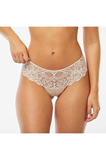 KIABI Sheer lace tanga briefs with decorative jewel GREY