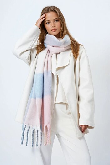 VAGGON Women's Blue Pink Tasseled Soft Textured Shawl Vs01199