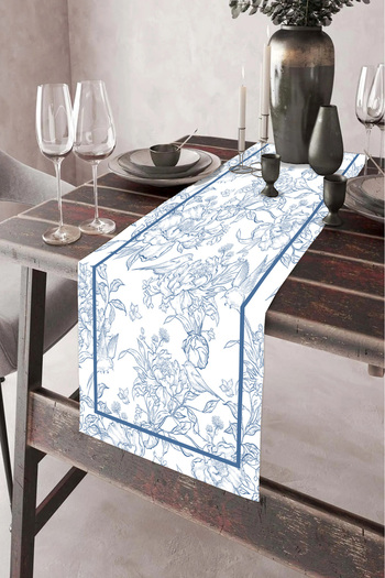 DEKOMOD 40X140Cm Woven Stain Resistant Printed Thai Feather Fabric Table Cloth Decorative Runner Washable