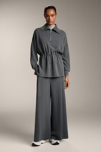 Oysho Long striped jacket with adjustable waist and soft-touch modal