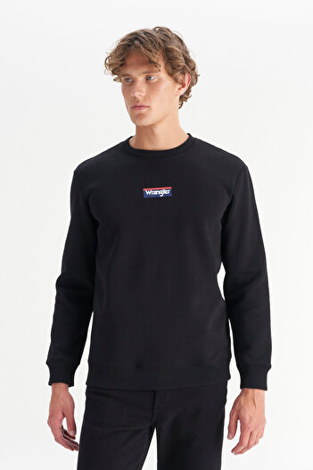 WRANGLER Regular Fit Regular Cut Hooded Black Sweatshirt with Fleece Inside
